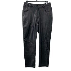 Vintage Express‎ Y2K Black Leather Pants Size 9 / 10 Moto Tapered Leg